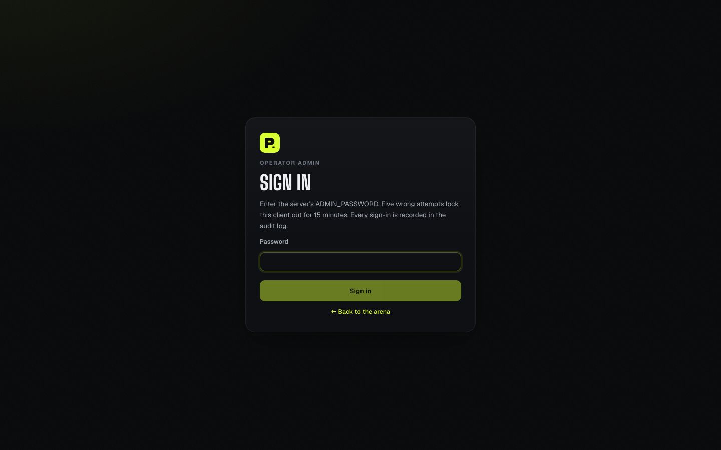 Admin sign-in screen
